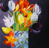 Bunter Tulpenstrau� in t�rk. Keramik 2011 | 50 x 50 cm | �l/Lw.